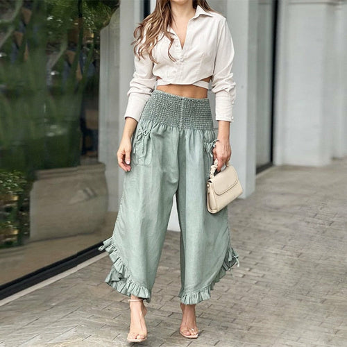 Ruffled Wide Leg Pants with Crop Top