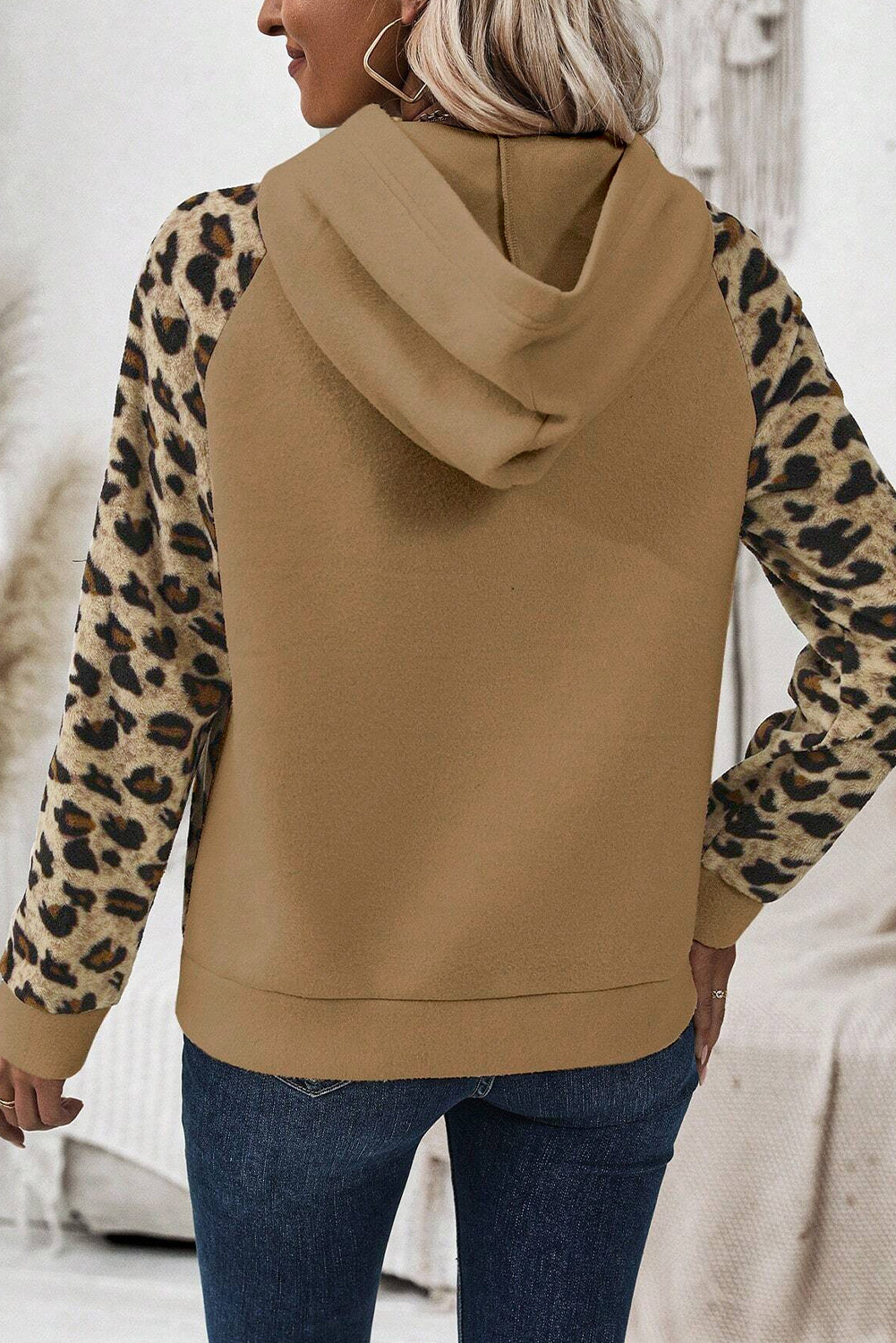 Leopard Print Patchwork Raglan Sleeve Shirt