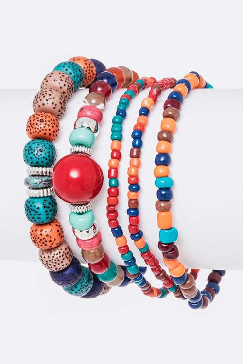 Mix Beads Layered Stretch Bracelet Set