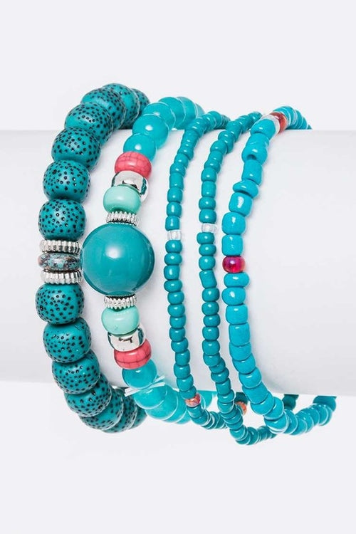 Mix Beads Layered Stretch Bracelet Set