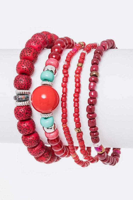 Mix Beads Layered Stretch Bracelet Set