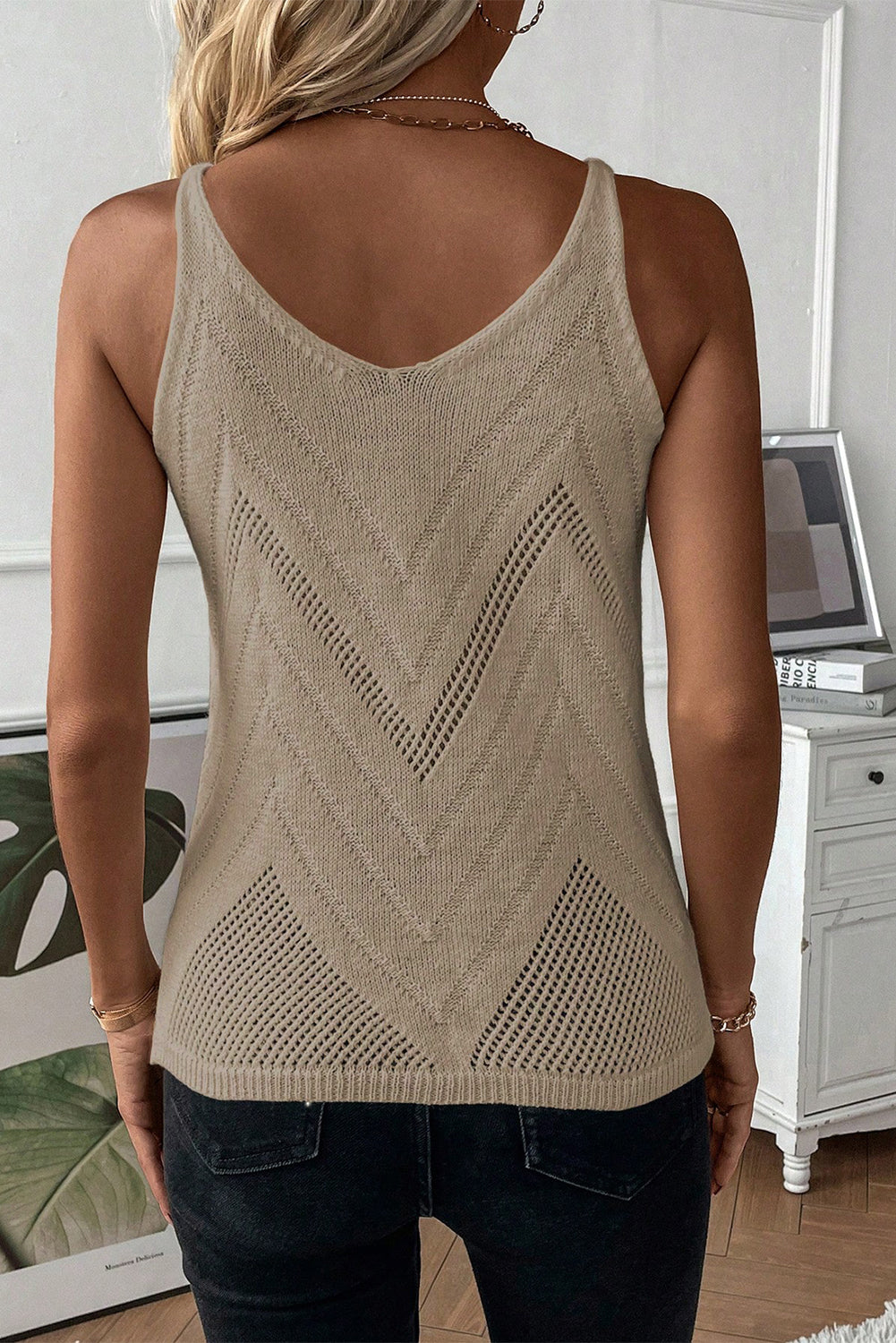 Chevron Pointelle Knit Sweater Vest