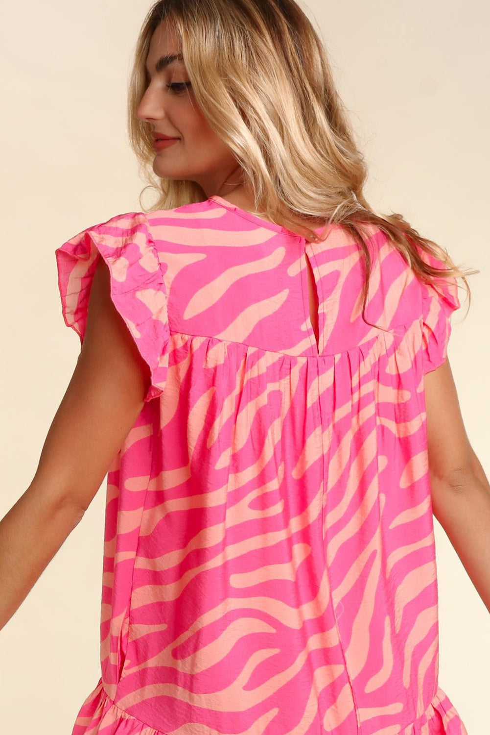 Pink Zebra Stripe Pocketed Dress