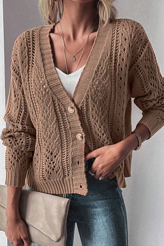 Open Knit Drop Shoulder Sweater Cardigan