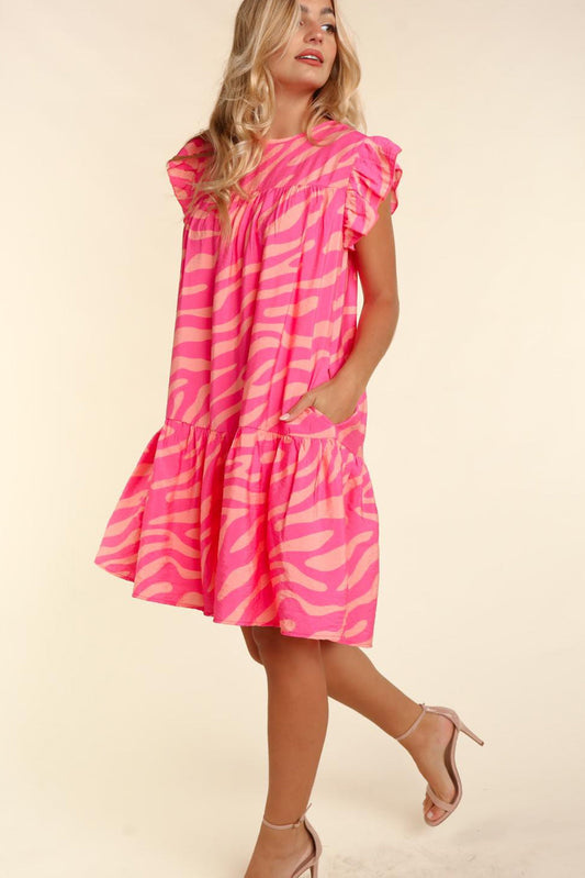 Pink Zebra Stripe Pocketed Dress