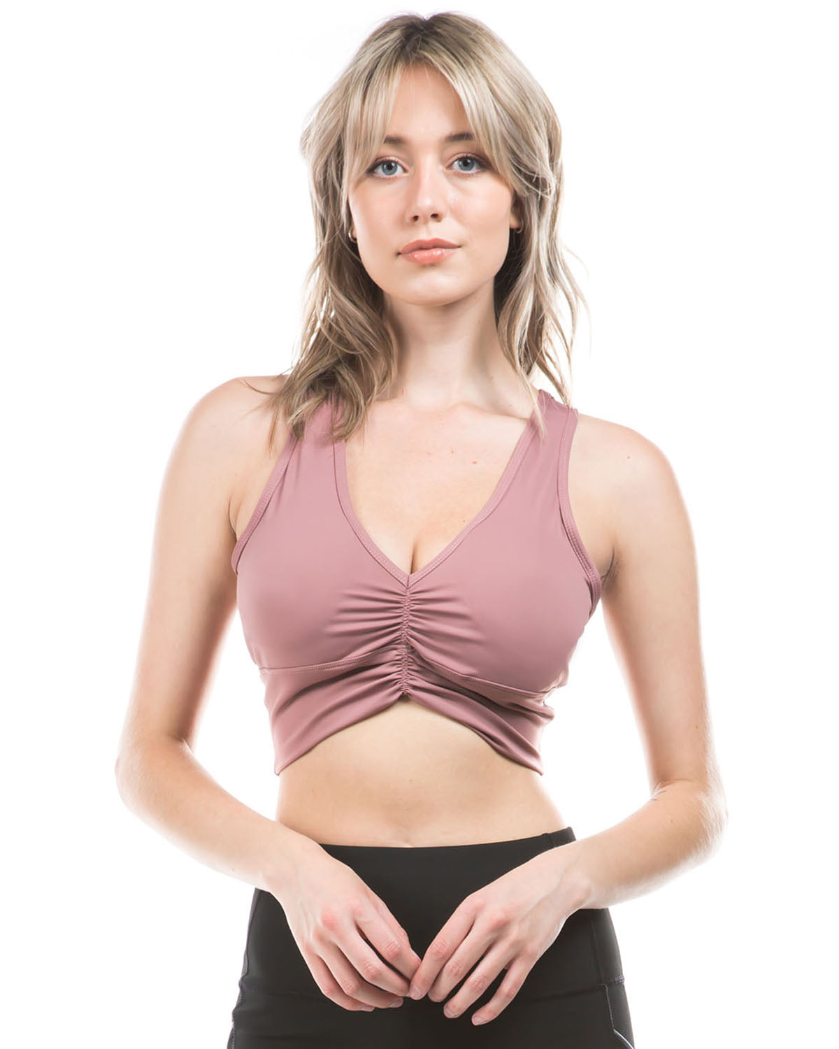 Deep V Drawstring Sports Bra