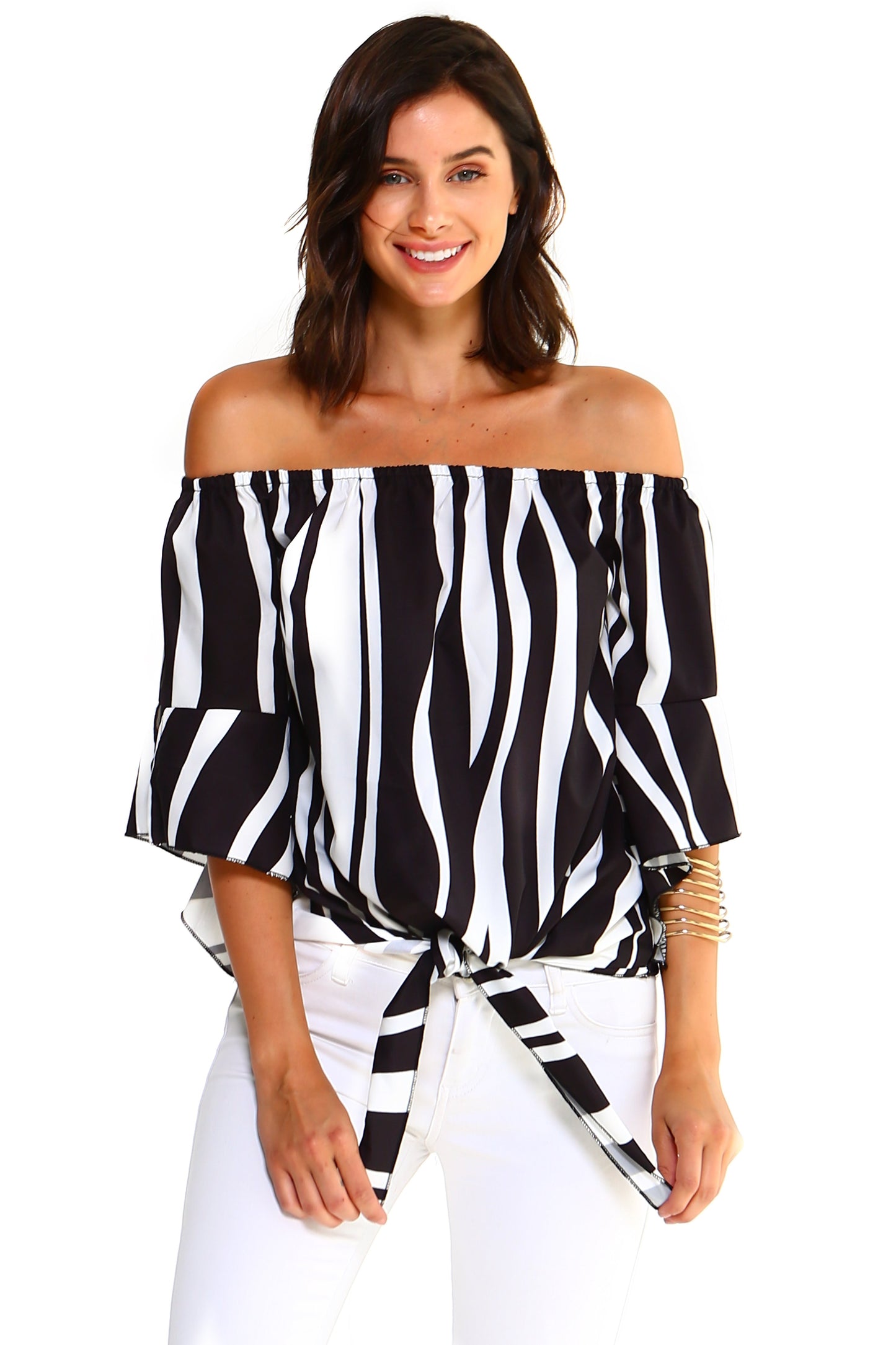 Striped Bandage Blouse