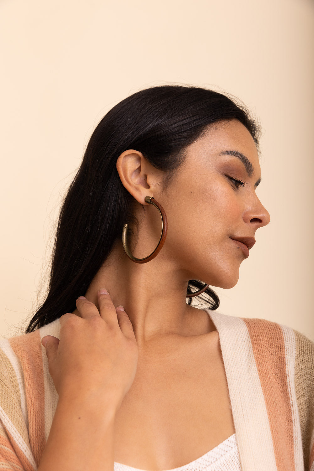 Rustic Charm Leather & Brass Hoop Earrings