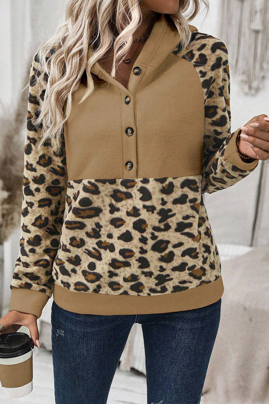 Leopard Print Patchwork Raglan Sleeve Shirt