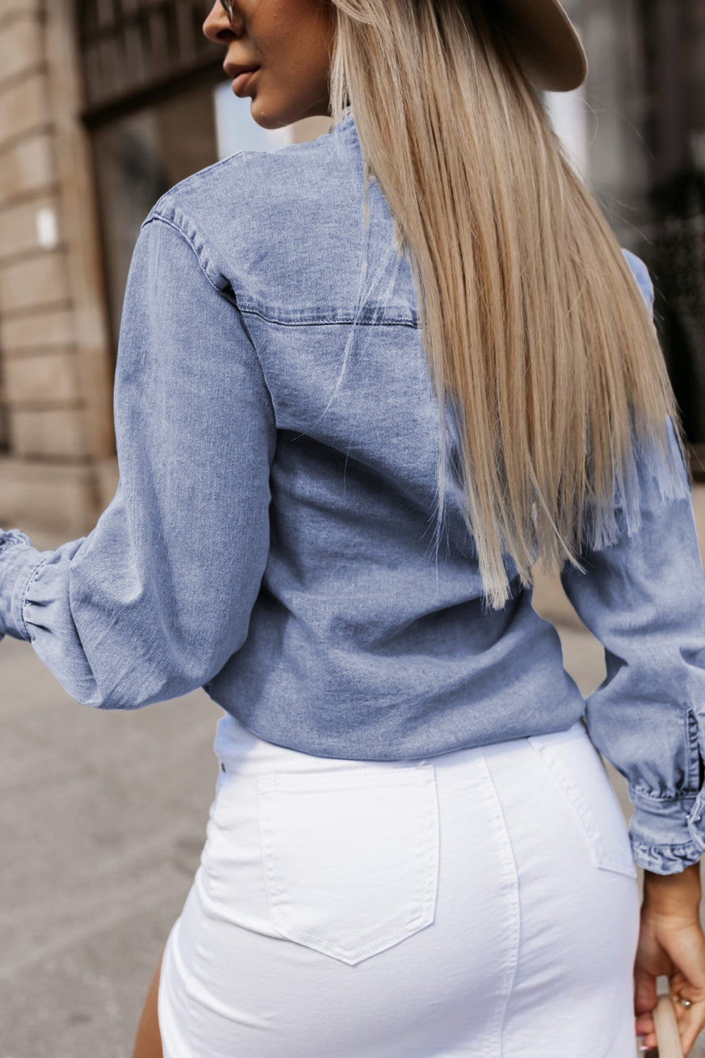 Beau Blue Ruffled Denim Shirt