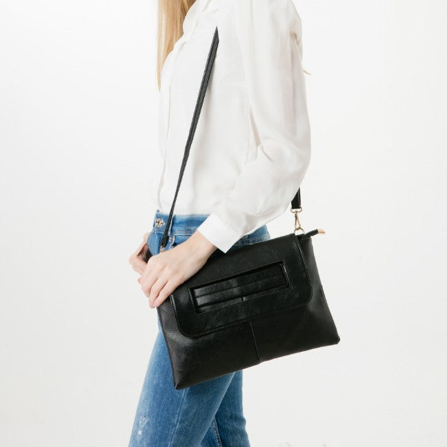 Black Vegan Leather Envelope Clutch Bag