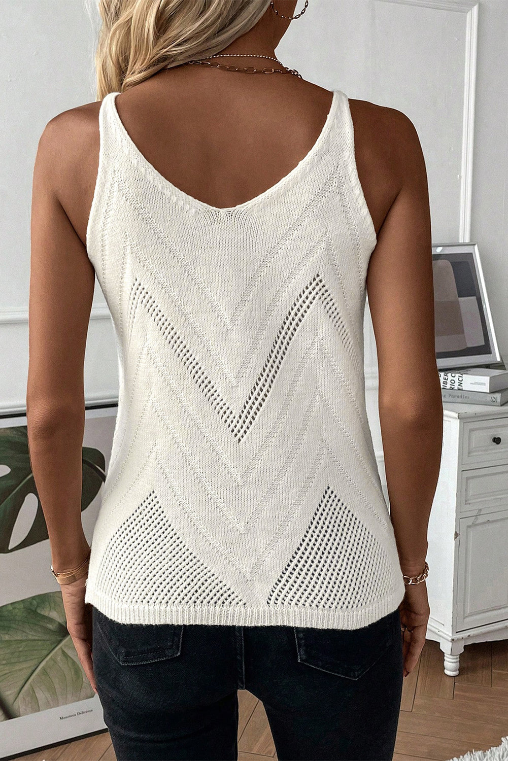 Chevron Pointelle Knit Sweater Vest