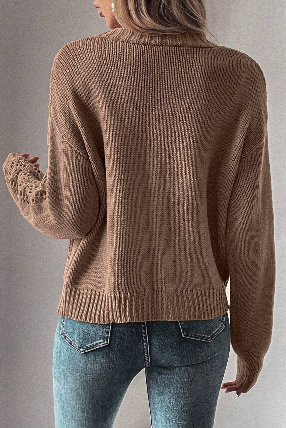 Open Knit Drop Shoulder Sweater Cardigan